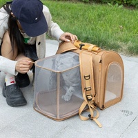 Sac à dos de transport pour animaux de compagnie, grand espace extensible, portable, imperméable, en cuir, pliable, de luxe, respirant, pour chat et chien