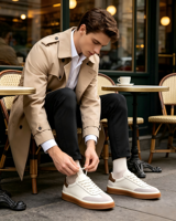 Chaussures de skate décontractées pour hommes en cuir véritable de haute qualité, respirantes, à motif uni, faites à la main, blanches, pour la marche quotidienne