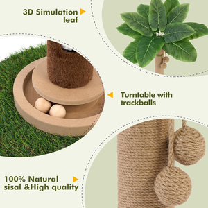 Plant Pattern Cat Tree with Sisal Scratching <b>Post</b> and Leaves, Minimalist Indoor Cat Toy for Cats and Kittens - Product Image 5