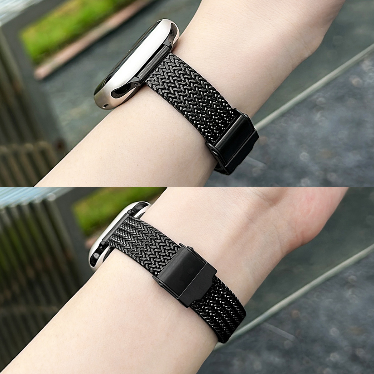 Applicable Apple Stainless Steel Milanese Style Slim Model Wheat Ear Safety Clasp Watch Strap with 14mm Interface