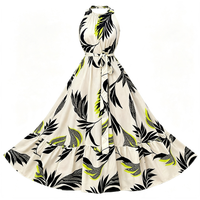 Robe longue décontractée pour femmes grandes tailles, style halter sans manches, imprimé feuilles, idéale pour les vacances, possibilité de personnalisation OEM