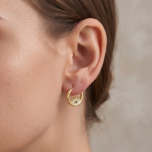 Pendientes de Aro Redondos Chapados en Oro, Joyería de Moda para Mujer, Pendientes de Oreja EKA-240 - Product Image 1