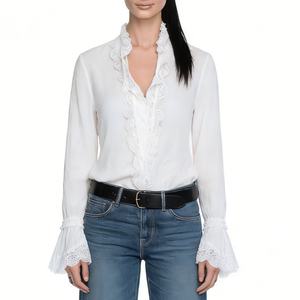 Women's Floral Print Tie Front Blouse - V-Neck Sleeve Peplum <b>Top</b> Shirt Fashion - Product Image 3