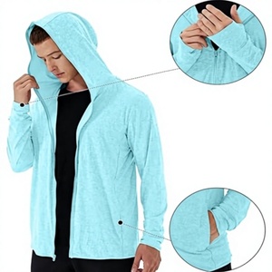 เสื้อฮู้ดซิปผู้ชาย สีฟ้าอ่อน ทรงปกติ สีพื้น เรียบง่าย ระบายอากาศได้ดี ผ้าทอ 100% ผ้าฝ้าย เหมาะสำหรับใส่ในฤดูใบไม้ร่วง เป็นมิตรกับสิ่งแวดล้อม ย้อมสีแบบเรียบ - Product Image 5