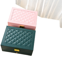Boîte de rangement carrée en cuir à 2 niveaux haute capacité - Organisateur multifonctionnel verrouillable pour bijoux, colliers et cosmétiques