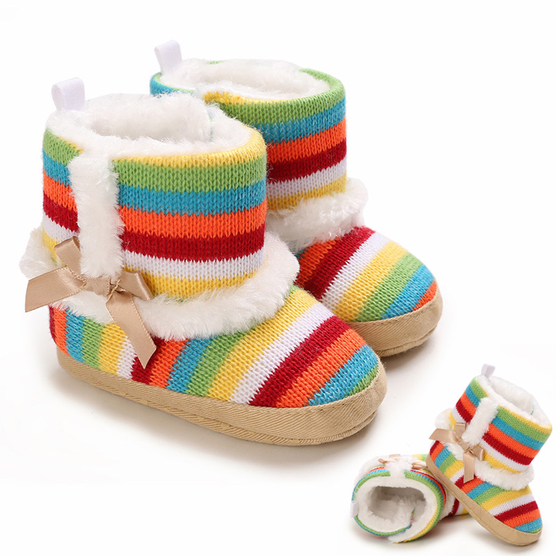 Валеной Сина; Обувь для новорожденных; Зимняя детская повседневных хлопковых прочных ботинок; Милый радуги теплая Walker обувь для прогулок От 0 до 1 года