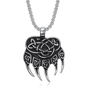 Wholesale Vintage Punk 316L Stainless Steel Bear Paw Pendant <b>Necklace</b> Fashion <b>Celtic</b> Knot Animal Claw Silver Chic Viking Charms - Product Image 1