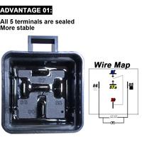 Relais automobile miniature 24V 40A 4 prises de relais intégrées étanches à 5 broches 12V Bases de relais à 5 broches scellées Caractéristique de protection