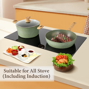 Juego de utensilios de cocina en espiral de mármol clásico moderno, ollas de cerámica forjadas a presión y <span class=keywords><strong>aluminio</strong></span> de grano de madera para Cocinar en casa - Product Image 3
