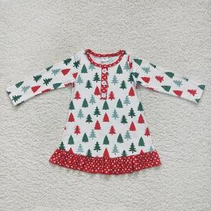 RTS ชุดเดรสเด็กแขนยาวพิมพ์ลายต้นคริสต์มาสชุดฤดูใบไม้ร่วงสำหรับเด็กเล็กเสื้อผ้าบูติกสำหรับเด็ก - Product Image 1