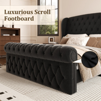 Lit de luxe à dossier haut avec capitonnage Chesterfield et pied de lit incurvé pour collections de chambres à coucher résidentielles de créateurs