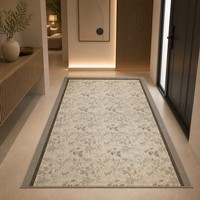 Tapis d'entrée haut de gamme anti-déchirure à motif feuilles, grand tapis de sol en PVC gris-beige avec cadre, design moderne et antidérapant, tapis de sol artistique organique
