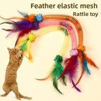 Jouet pour chat en tube de maille vert et jaune avec billes roulantes, pompons scintillants, plumes naturelles, double extrémité, interactif, pour chaton, à faire jouer soi-même