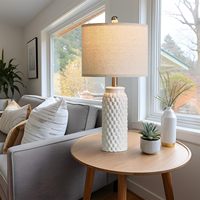 Lampe de table en céramique moderne avec abat-jour beige, base d'ampoule E26, 24 pouces, pour chambre à coucher, salon, bureau, dortoir, éclairage OEM ODM