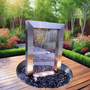 Fontaine d'eau rectangulaire de luxe en métal avec éclairage intégré pour décoration de jardin extérieur, montage sur terrasse, finition polie - Product Image 1