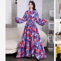 Fleur Imprimer simple boutonnage conception ample grande taille femmes longue robe plissée