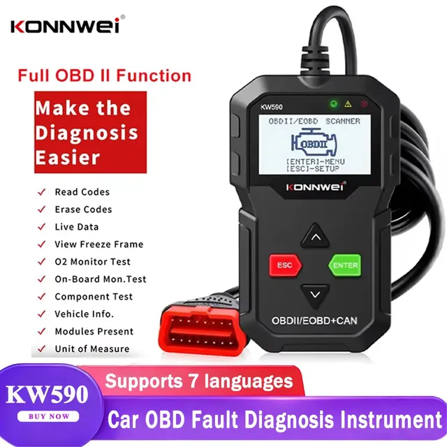2025 New KONNWEI KW590 OBD2 Scanner Car Code Reader OBDII Diagnostic Tool Clear Fault Code Support Multi-Brands Cars&languages