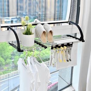 Stendibiancheria Pieghevole Retrattile <span class=keywords><strong>da</strong></span> <span class=keywords><strong>Balcone</strong></span> per Uso Interno ed Esterno, Stendino Appendibile, Stendibiancheria Nero - Product Image 2