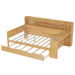 <span class=keywords><strong>Lit</strong></span> de jour <span class=keywords><strong>en</strong></span> bois pleine grandeur avec étagères de rangement, <span class=keywords><strong>lit</strong></span> multifonctionnel avec <span class=keywords><strong>lit</strong></span> <span class=keywords><strong>gigogne</strong></span> double et bureau d'étude, blanc antique - Product Image 6