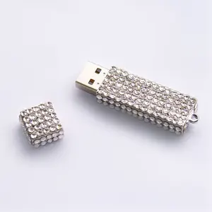 Mode Rechthoek Kristal Metaal Usb Flash Drive Nieuwste Ontwerp Vierkante Diamant Usb Stick 256Gb