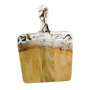 Planche à découper élégante en bois d'acacia et résine époxy avec poignée de couteau en acier inoxydable, durable et compatible lave-vaisselle, pour cuisines modernes et traditionnelles - Product Image 1