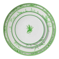 Service de table de luxe en porcelaine fine, motif muguet vert, assiettes à steak, bols à soupe, tasses et soucoupes pour décoration de mariage