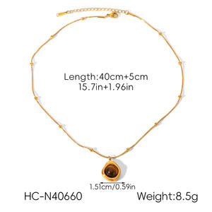 Kalung Liontin Mutiara Batu Semi Mulia Berlapis Baja Tahan Karat Retro Mystara Berkualitas Tinggi dengan Rantai Bambu yang Modis - Product Image 6