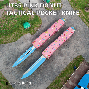 Cuchillo Pink Donut Drop Point Bowe con hoja de acero 5CR15mov, mango de aleación de aluminio CNC, para exteriores, camping, supervivencia, bricolaje, táctico, defensa personal - Product Image 1