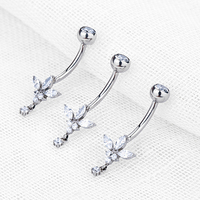 Anneau de nombril en titane ASTM F136 avec pendentif CZ plaqué or, papillon en zircon, piercing, cadeau de mariage, bijoux tendance pour femmes