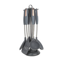 Ensemble d'ustensiles de cuisine en silicone multicolores avec support, spatule de cuisson, louche à soupe, idéal pour la maison et compatible avec les ustensiles de cuisson