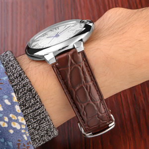 Eraysun correa de reloj de cuero de cocodrilo genuino de lujo marrón negro hebilla plegable correa de reloj de cuero de cocodrilo real - Product Image 6