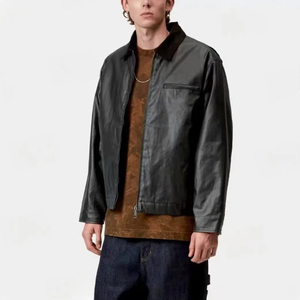 Veste <span class=keywords><strong>Dean</strong></span> OEM en coton enduit, style rétro américain Carter, en cuir PU, vêtement de travail avec texture vieillie et délavée, pour homme, idéal pour les trajets quotidiens. - Product Image 3