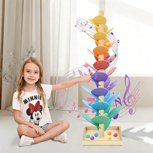 لعبة مسار الكرات الخشبية الموسيقية من رانوود، ألعاب مونتيسوري، لعبة تعليمية ملونة للأطفال، مجموعة ألعاب تعليمية قابلة للتركيب - Product Image 3