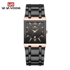 Montre carrée de luxe pour homme en or rose et acier inoxydable noir avec date - Product Image 1