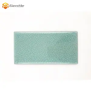 200 * 100毫米室内地铁瓷砖蓝色绿色裂纹矩形墙砖定制艺术瓷砖浴室