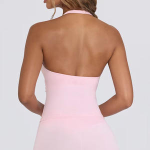 नए आगमन कस्टम हैल्टर स्पोर्ट्स जिम टैंक शीर्ष वी-आकार कसरत नायलॉन स्पैंडेक्स ने लुभावनी महिला योग स्लीवलेस टैंक टॉप - Product Image 2