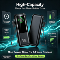 Batterie externe certifiée 3C 100W PD à charge rapide 20000mAh avec câble Type-C intégré, chargeur portable multi-appareils avec écran LED