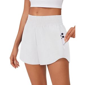 Pantalones cortos para correr de cintura alta FOXA con bolsillos con cremallera para mujer, pantalones cortos deportivos ligeros para entrenamiento en gimnasio, forro de malla de secado rápido - Product Image 1