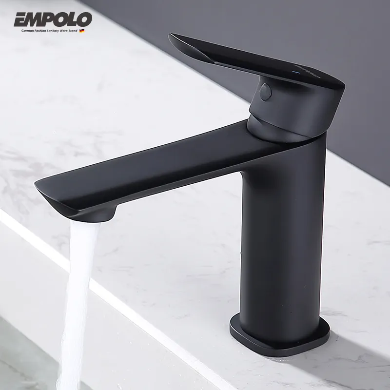 Complete certification Matte Black Brass Body Basin Faucet Single Hole Hot and Cold Water Vanity Basin Mixer Bathroom Faucet Tap