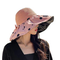 Été Unisexe Plage Vacances Voyage Casual Outdoor Large Brim Sun Visor Hats Elegant Sweet Polka Dot Bow Sunscreen Foldable Wide