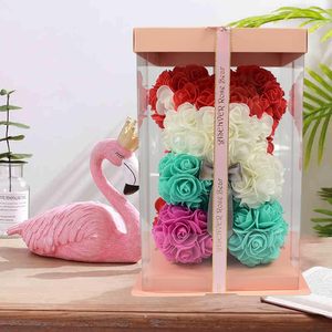 Fleurs artificielles en gros, ours en roses artificielles pour la Saint-Valentin, les anniversaires, la fête des mères et les mariages, avec une boîte cadeau rose de 10 pouces - Product Image 4