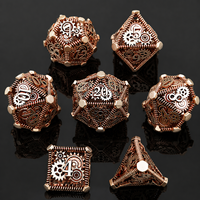 Ensemble de dés métalliques faits à la main, écologiques, perlés, argentés, rouges, à facettes, 7 pièces, polyédriques creux pour jeux de société DND RPG