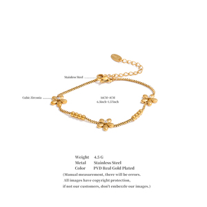 JINYOU 5114 Raffinato Bracciale con Catena a Sfere in Acciaio Inox Placcato <span class=keywords><strong>Oro</strong></span>, Bracciale con Fiore in Metallo e Zirconia Cubica per Vendita all'Ingrosso - Product Image 6
