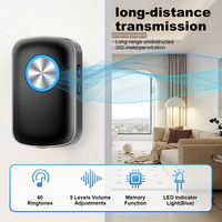 Transmisor de Timbre Autoalimentado con 60 Tonos Intercambiables, Sonido Claro y Fuerte, 5 Niveles de Volumen Ajustables, Kit de Timbre Inalámbrico