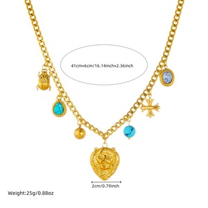 Fashion Pendant Necklace Stainless Steel Lion Head Turquoise Cross Ladybug Charm Chain Jewelry Gift For Women - Product Image 4
