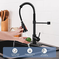 Robinet de cuisine moderne flexible extractible noir, double mode, monocommande, 1 trou, en acier inoxydable, à poser sur comptoir, usage commercial