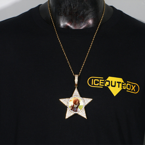 Pendentif personnalisé avec photos en or glacé de 50 mm, diamants CZ AAAAA, étoile, collier hip-hop, pendentif avec photo personnalisée - Product Image 5