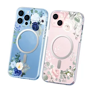 Magnetic Phone Case Support Wireless Charging Floral Custom Mobile Cover For IPhone 14 Pro Max 13 12 11 Phone Accessories