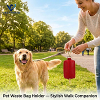 Distributeur de sacs à déjections pour animaux de compagnie, pochette de promenade pour chiot, en cuir PU rouge, avec clip pivotant en métal doré, attachable pour l'extérieur