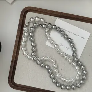 10MM 45CM 925 in argento Sterling di grande qualità bianco grigio filo di perle collana per la festa della mamma regali gioielli